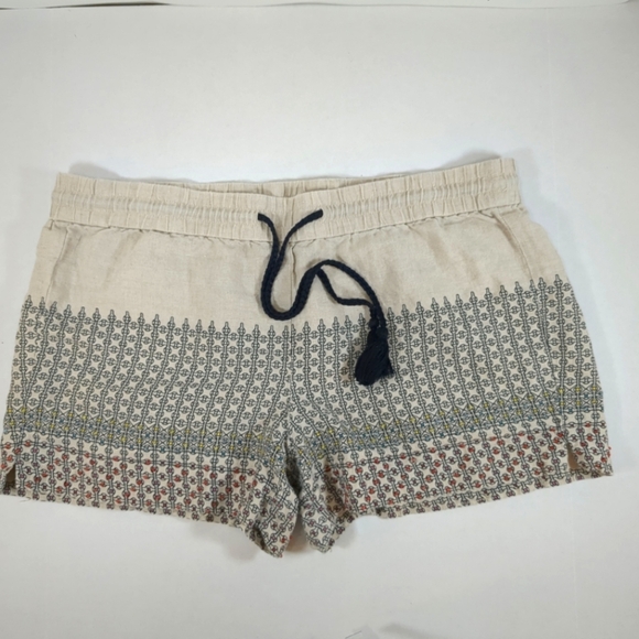Loft Women's Beaded Drawstring Linen Patterned Shorts , Size L - Picture 1 of 6